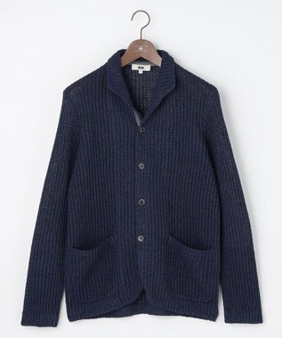 JOSEPH ABBOUD 【エコ素材和紙使用・日本素材】和紙杢メッシュクルーネック ニットジャケット ネイビー系