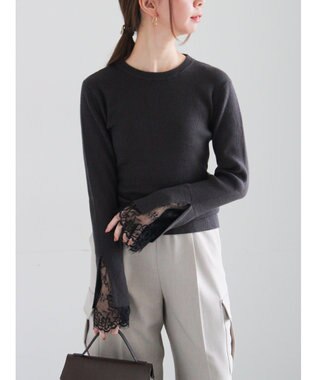 Te chichi レースカフスレイヤードニット チャコールグレー