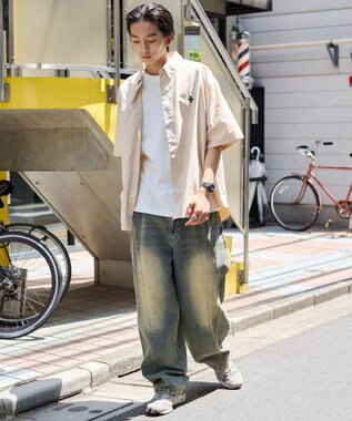 WEGO 【ユニセックス着用ITEM/MLサイズ展開】オックスフォードワンポイントシャツ（SS） ベージュ