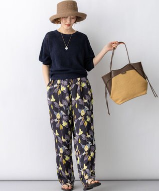 23区 【先行予約】カラーリリープリント ワイド パンツ ブラック系