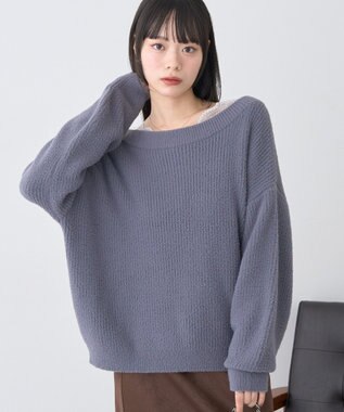 earth music&ecology パウダーシャギー畦プルオーバー Charcoal Gray