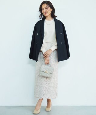 23区 【洗える】ジオメトリックレース Iライン スカート ベージュ系