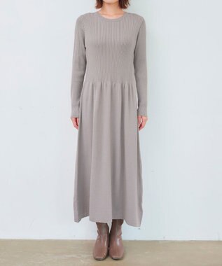 Tiaclasse 【2点セット・洗える】細ケーブルニットトップス＆ニットワンピース グレージュ
