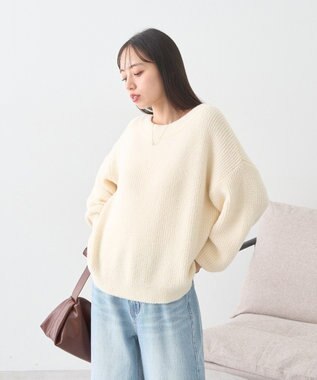 earth music&ecology パウダーシャギー畦プルオーバー Ivory