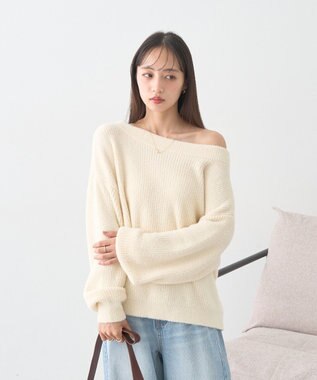 earth music&ecology パウダーシャギー畦プルオーバー Ivory