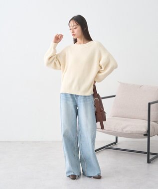 earth music&ecology パウダーシャギー畦プルオーバー Ivory