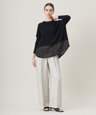 ICB L 【洗える】 ヴィスコースワイド シアーコンビプルオーバー ブラック系