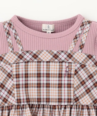 組曲 KIDS 【90-100㎝】ビスチェック トップス グレー×ブラウン系