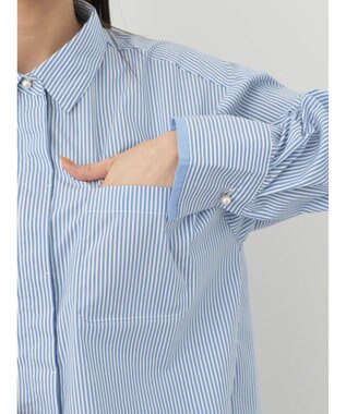 earth music&ecology パールボタンシャツ Stripe Blue