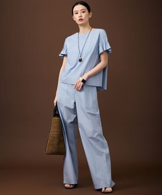 自由区 S ハイカウントブロードタックスリーブ プルオーバーブラウス サックス
