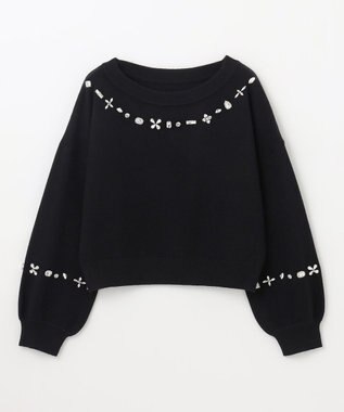 GRACE CONTINENTAL マルチビジューニットトップ ブラック