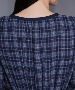 Tiaclasse L シアーチェック配色ワンピース ネイビー