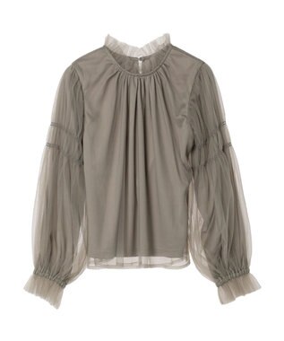 Green Parks ・ＥＬＥＮＣＡＲＥ　ＤＵＥ　チュールハイネックブラウス Gray Beige