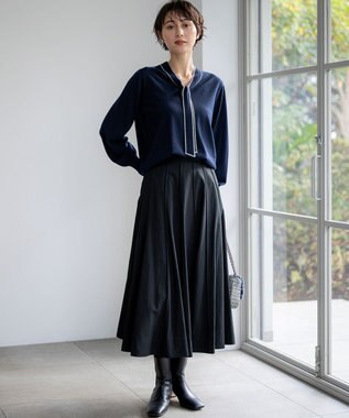 23区 L 【洗える】ウーステッドウール ボウタイ ニット ネイビー系