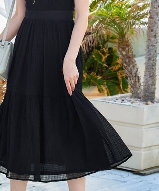 Tiaclasse L 【洗える】シフォンチェック配色フリルワンピース ブラック×ブラック