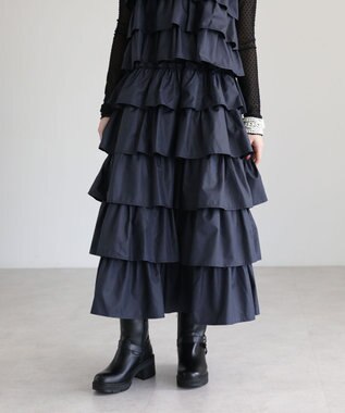 Green Parks ・ＳＵＧＡＲ　ＳＰＯＯＮ　レザーライクティアードスカー Navy