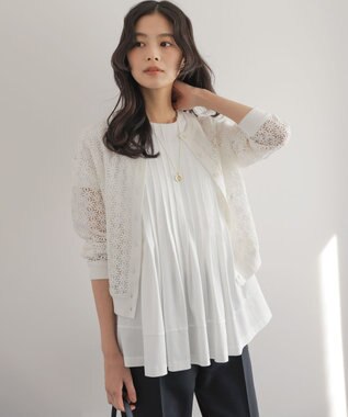 組曲 L 【先行予約・前後着用可】コットンフラワーレーシー カーディガン ホワイト系