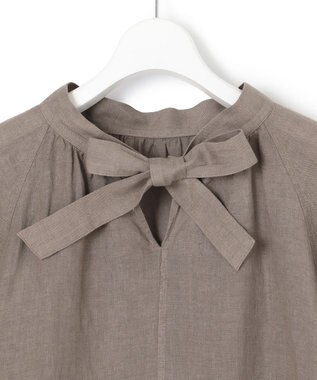 23区 【洗える】LIBECO ボウタイ ボリュームスリーブ ブラウス ダークブラウン系