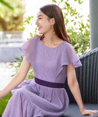 Tiaclasse 【洗える】シフォンチェック配色フリルワンピース ラベンダー×パープル