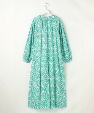 自由区 S ダマスクプリントエンブロイダリー ワンピース グリーン×イエロー刺繍