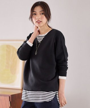 ANY 【洗濯機可】Ｖネックラメガーターニット ブラック