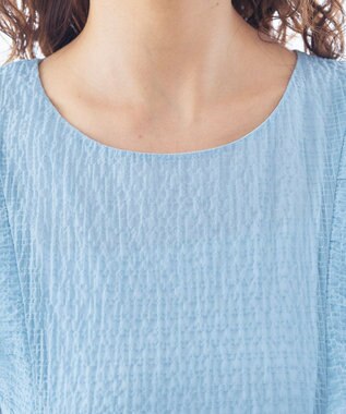 Tiaclasse L 【洗える】シフォンチェック配色フリルワンピース サックス×ブルー