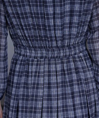 Tiaclasse L シアーチェック配色ワンピース ネイビー