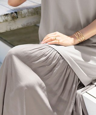 Tiaclasse 【洗える】カットソーコンビヴィンテージサテンワンピース グレージュ