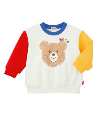 MIKI HOUSE HOT BISCUITS 【80-120cm】ビッグフェイスプリント 裏毛パイル素材 トレーナー 白