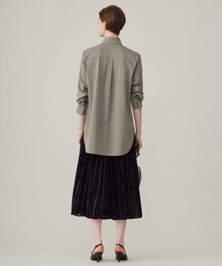 ICB L 【洗える】 ブラウスライクジャージー ロングシャツ スレートカーキ系