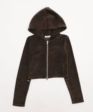 WEGO ベロアショートZIPパーカー ブラウン