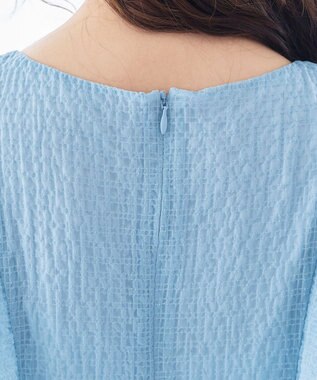 Tiaclasse 【洗える】シフォンチェック配色フリルワンピース サックス×ブルー