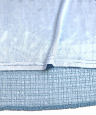 Tiaclasse L 【洗える】シフォンチェック配色フリルワンピース サックス×ブルー