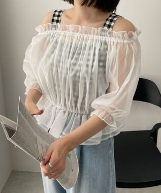 WEGO 【２点セット】キャミSETオーガンジーオフショルブラウス ホワイト
