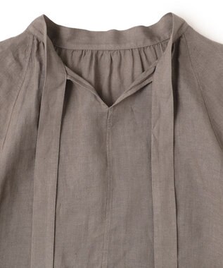 23区 L 【洗える】LIBECO ボウタイ ボリュームスリーブ ブラウス ダークブラウン系