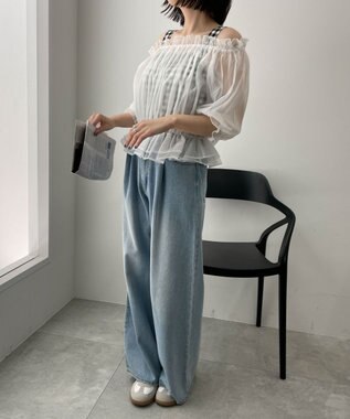 WEGO 【２点セット】キャミSETオーガンジーオフショルブラウス ホワイト