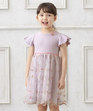 ANY KIDS 刺繍チュールガーリー ワンピース ラベンダー