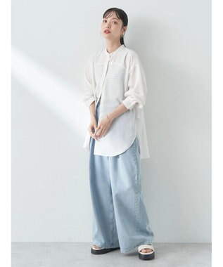 earth music&ecology シアーバンドカラーシャツ Off White