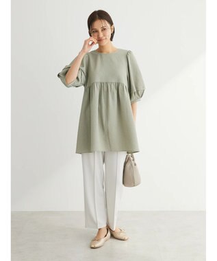 Green Parks ジャガードペプラムブラウス Light Khaki