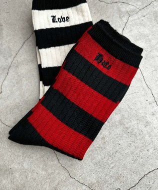 WEGO ロゴ刺繍ボーダークルーソックス