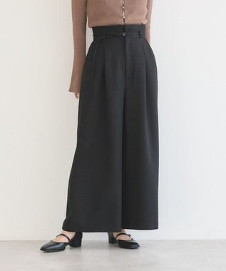 earth music&ecology ベルト付きワイドパンツ Black