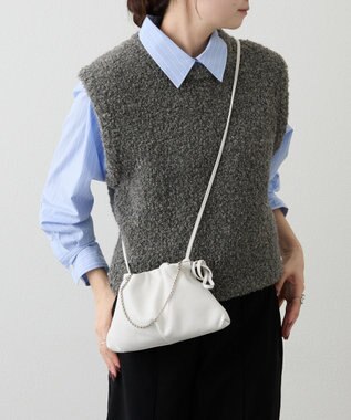 russet レザー巾着ミニショルダーバッグ(CE-1637) White