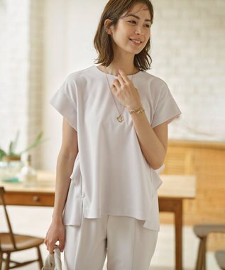 組曲 S 【接触冷感・UVケア】ライトアムンゼンジャージー フリルブラウス サンドベージュ系