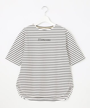 自由区 L 【洗える】Marine半袖 ロゴTシャツ [WEB限定]ボーダー×ブラック刺繍