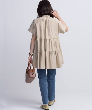 組曲 S スーパーライトストレッチティアード ブラウス ベージュ系