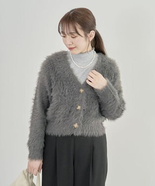 Green Parks ・Ｐｅｔｉｔ　Ｆｌｅｕｒ　シャギーニットカーディガン Charcoal Gray