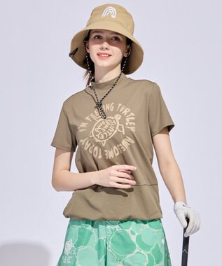 PW CIRCULUS 【WOMEN】SEA TURTLE メッシュコンビモックネックT ゴルフウェア レディース カーキ系