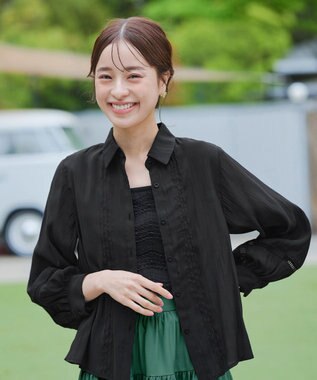 Tiaclasse 【洗える】スカラップニレースニットキャミソール ブラック