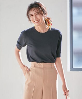 23区 【アンサンブル対応】サステナブルウール 半袖 ニット ダークネイビー