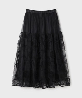 GRACE CONTINENTAL 刺繍チュールスカート ブラック